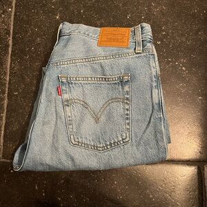 levis straight ankle high waisted light wash jeans
